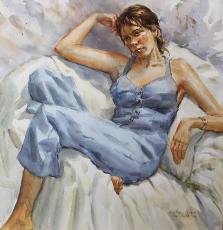 Moire Contemplating, 21×21” water colour