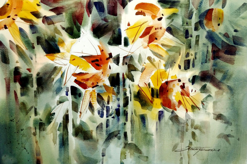 watercolour painting of sunflowers