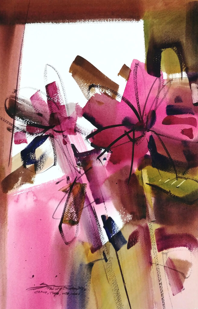 watercolour painting of pink flowers